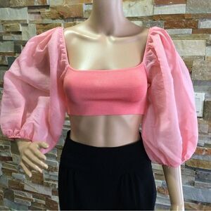 ZARA Cropped Top with Puffy Sleeve